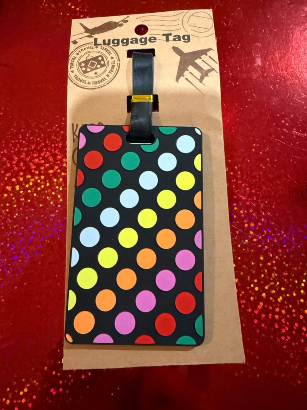 Multicolor Polka Dot Luggage Tag - Black Base